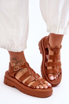 Leather Sandals With Stripes Brown Colet