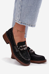 Suede Women's Loafers with Decoration D&A MR52-176 Black