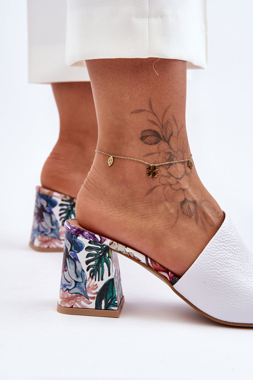 Women's Leather Mules on Heel Lewski Shoes 3209/K White