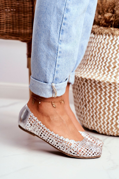 Lu Boo Women's Ballerinas Silver Openwork Braided Carry