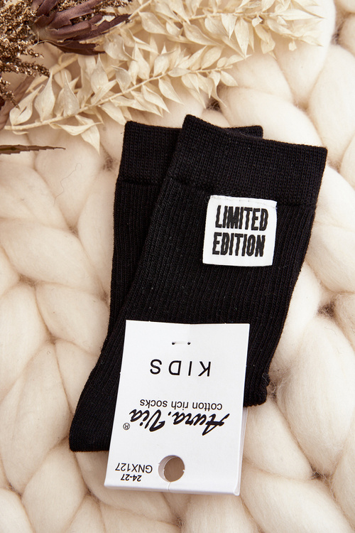 Children's Plain Socks with Patch Black