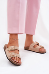 Women Sandals With Buckles On Cork Sole Beige Sercele