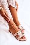 Women's Leather Slippers With Decoration Nude Roysa