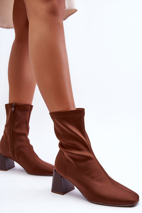 Botki Materiał Suwak Brązowe Amisa 9968-1A