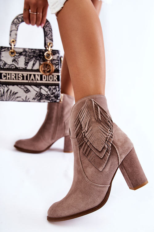 Women's Suede Booties Lewski Shoes 3093 Cappucino