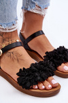 Women's Sandals With Textile Flowers Black Fiori
