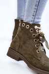 Suede insulated boots with a zipper with pearls Green Raiso