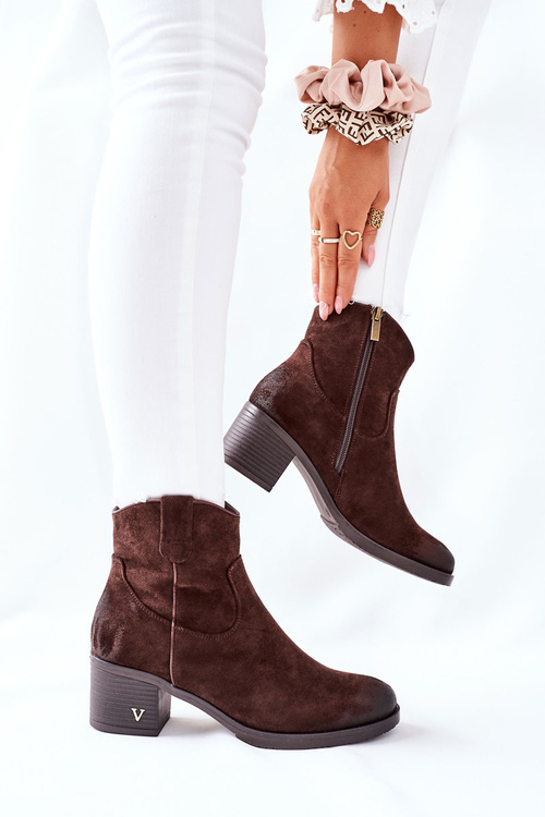 Zamszowe Damskie Botki Ocieplane Brązowe Hillbrook