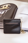 Card Holder With Golden Keychain Eco Leather Black Iritinme