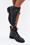 Patent leather women's ankle boots made of genuine leather D&A LZ52-962 navy blue