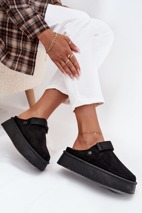 Damskie Śniegowce Eko Zamszowe Platforma Rzep Czarne Jorielle