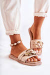 Suede Slippers With Decorative Chain Beige Louie