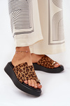 Damskie Klapki Z Ozdobnym Detalem Na Niskim Koturnie I Platformie Panterka Brązowe Saqesse