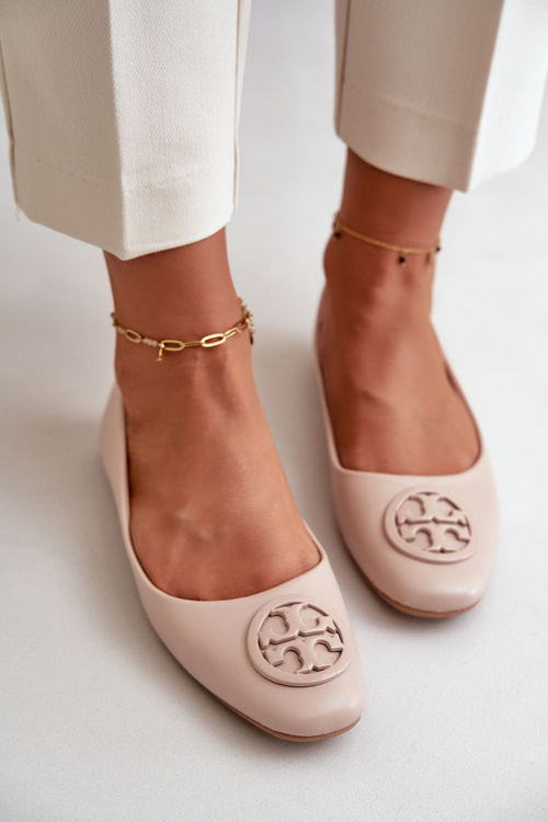 Women's Ballerina Flats with Eco Leather Decoration Beige Rhodike