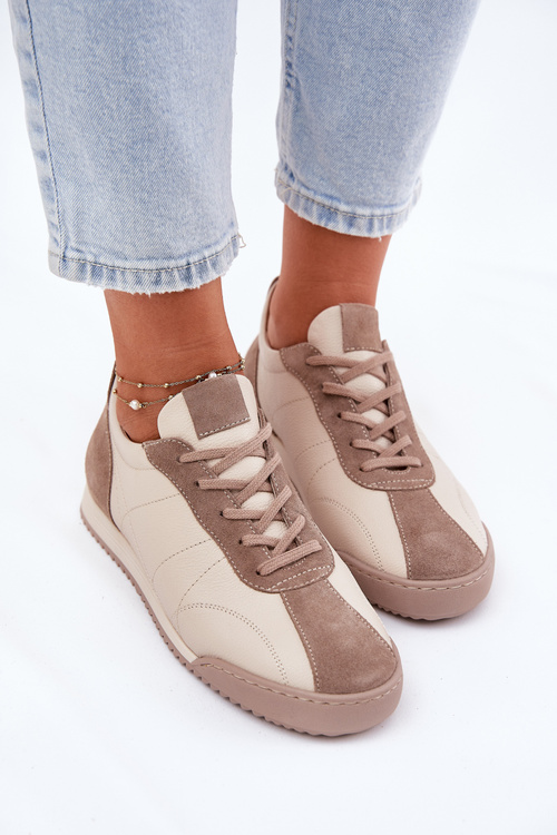 Ladies Leather Sports Shoes Beige Laura Messi 2935