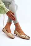 Zazoo 10009 Comfortable Women's Leather Ballerina Flats Beige