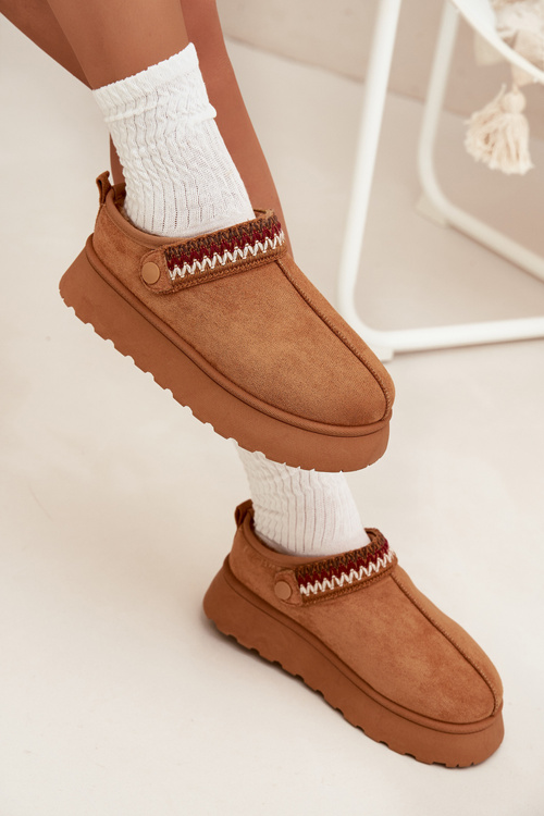 Women's Low Snow Boots With Movable Strap And Embroidery On Platform Camel Lyrisse