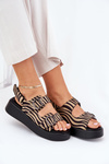 Women's Platform And Wedge Sandals With Buckles Zebra Beige-Black Genorre