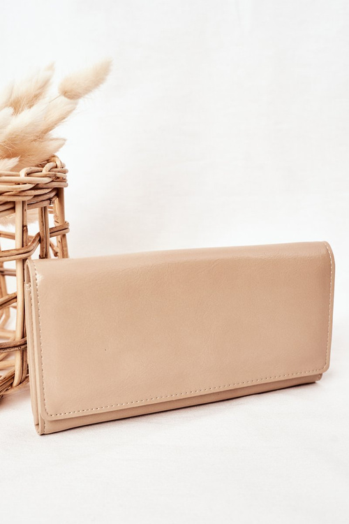 Large Women's Wallet With A Magnet Beige