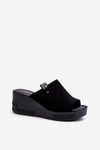 Women's Black Wedge Sandals Vleni