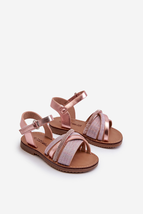 Błyszczące Dziecięce Sandałki Na Rzep Różowe Delphina