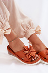 Ladies Leather Wedge Sandals With Decorative Flower Artiker 52C0505 Orange