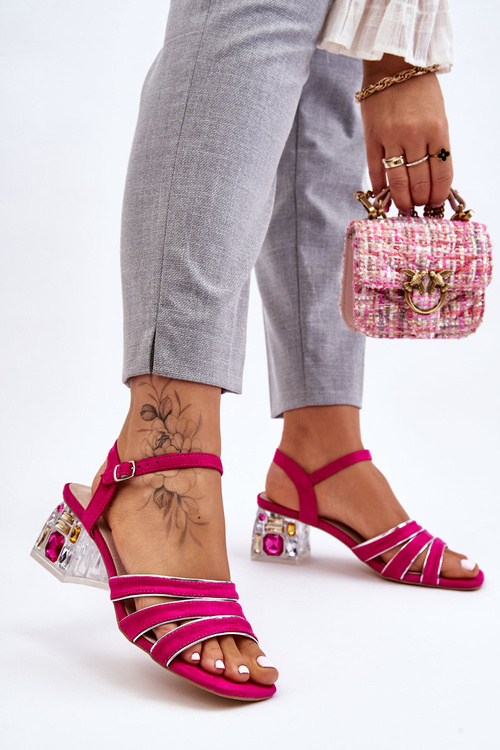 Suede Sandals With Crystals Fuchsia Callan
