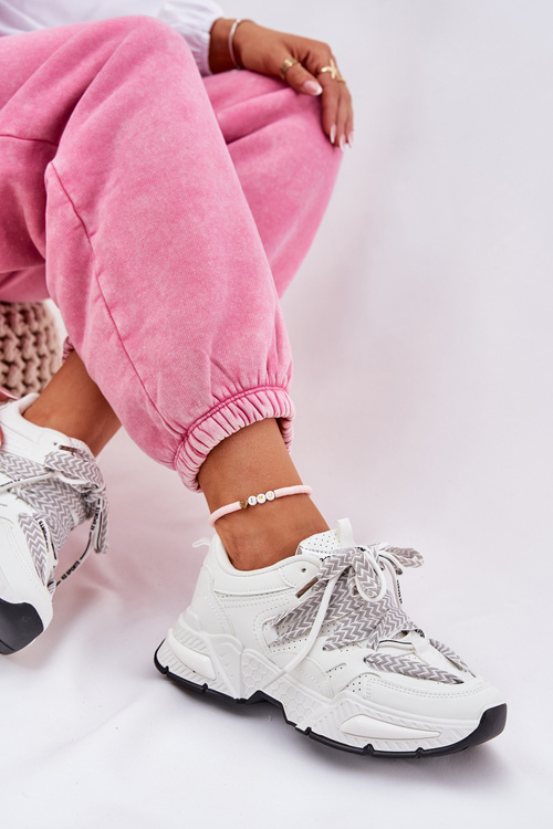 Buty sportowe Sneakersy Z Podwójnym Sznurowaniem Damskie Białe Efobell