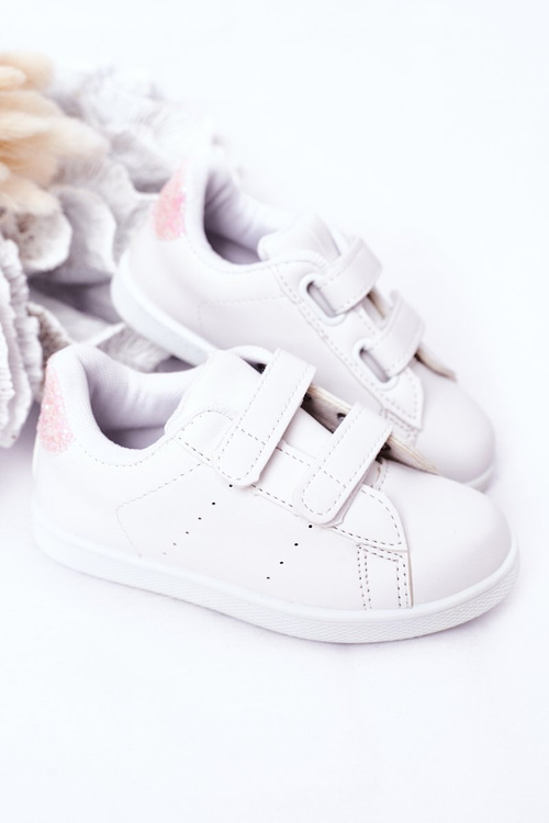 Children's Sneakers With Velcro White-Pink Cute Girl