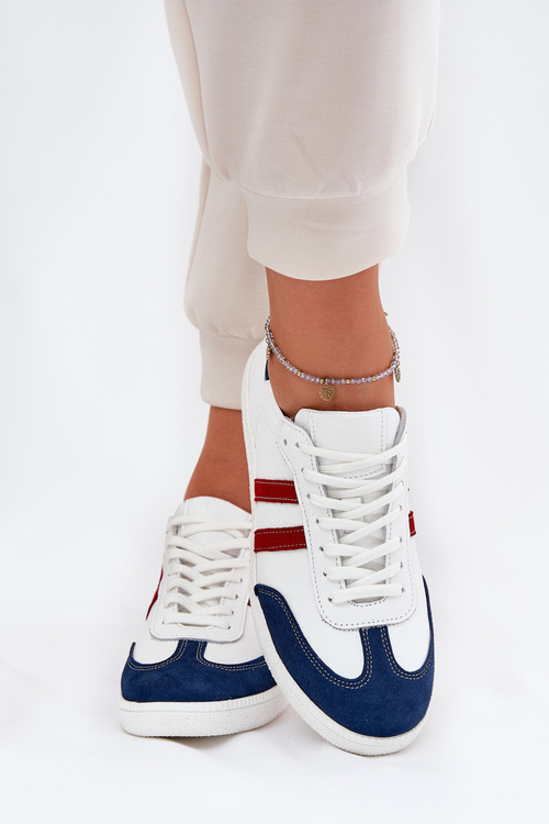 Zazoo N1068 Leather Low Sneakers Women White-Navy