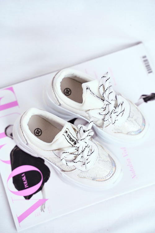 Children's Sports Shoes with Snake Pattern White and Silver Matilda