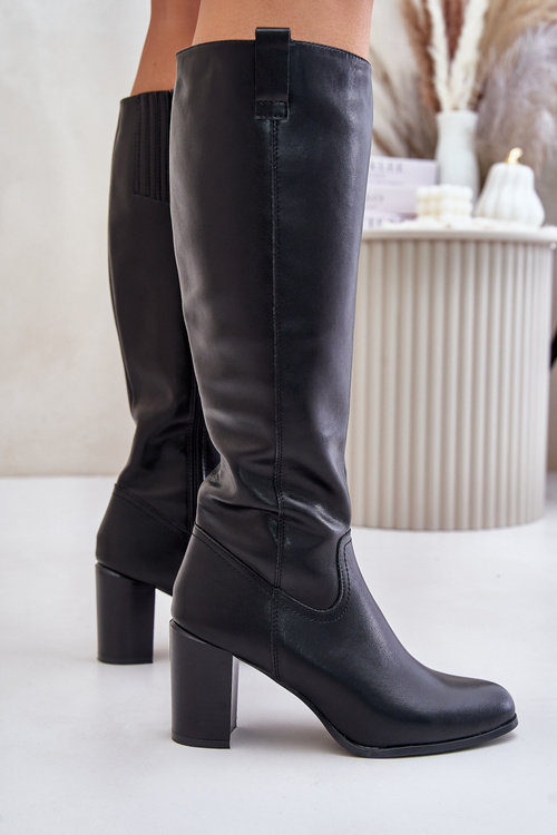 Kozaki Skóra Naturalna Obcas Słupek Ocieplane Czarne Sergio Leone KZ230-S