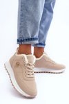 Buty Sportowe Ocieplane Platforma Skóra Beżowe Adite TL233-8