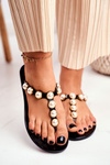 Women's Rubber Pearls Black Flip-Flops Edith