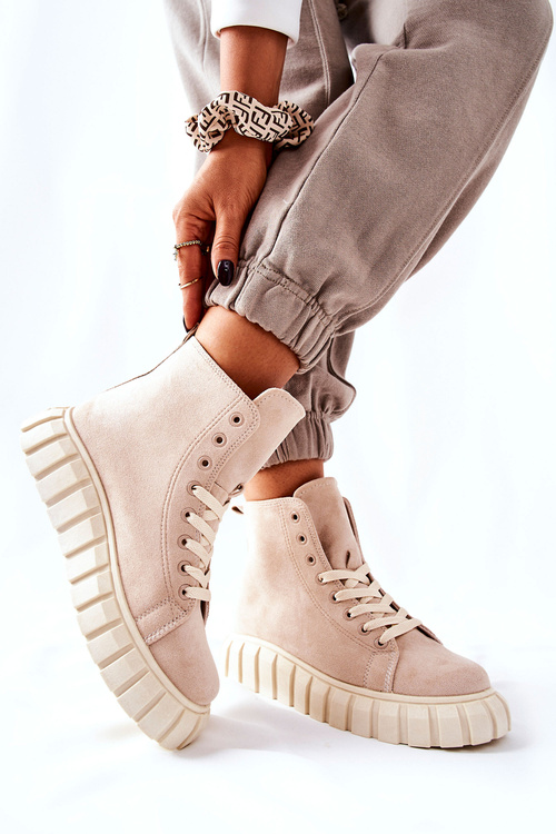Suede High Platform Sneakers Beige Meniphise