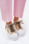 Women's Sneakers On A Massive Platform With Decorative Lacing Gold Zidora