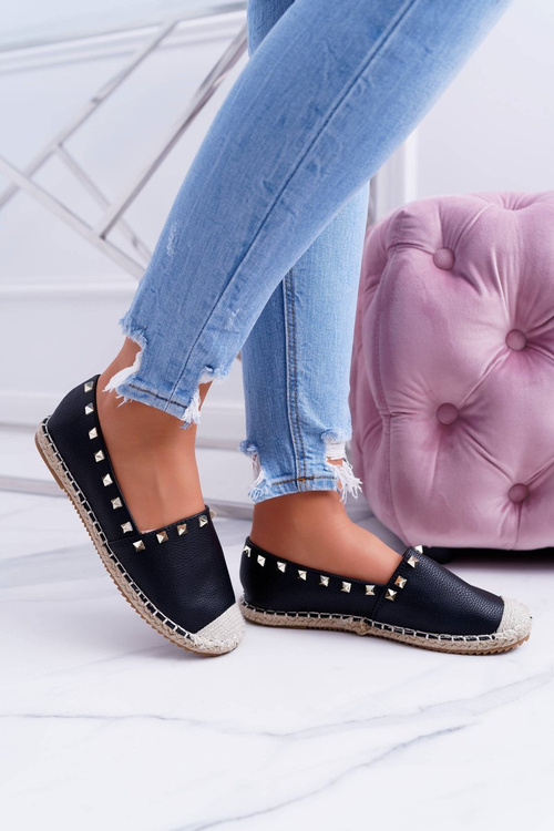 Czarne Wsuwane Espadryle z Ćwiekami Christiane