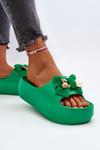 Women's Foam Flip Flops with Green Bow Salessa