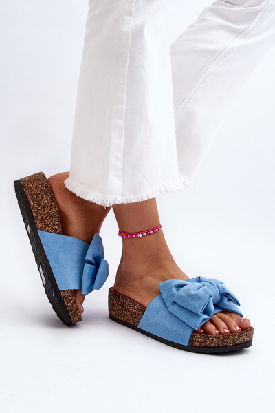 Women's Cork Platform Sandals with Bow Blue Tarena