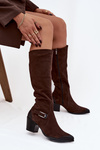 Leather Suede Boots on Heel with Buckle Heated Zazoo 70156 Chocolate