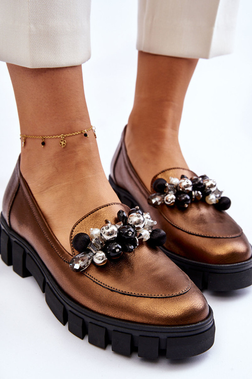 Women's Loafers On The Platform Laura Messi 2392 Dark Gold