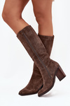 Suede Knee High Boots With Zip Brown Lissara