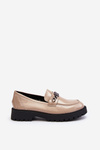 Women's Patent Leather Loafers with Flat Heel Beige Ezoma