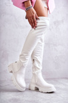 Leather Boots Over the knee On Flat Heel GOE KK2N4022 White