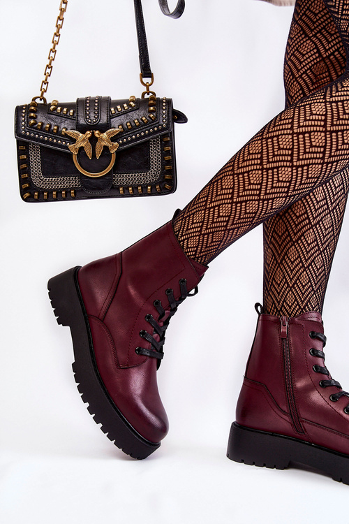 Botki Damskie Platforma Bordowe Randi