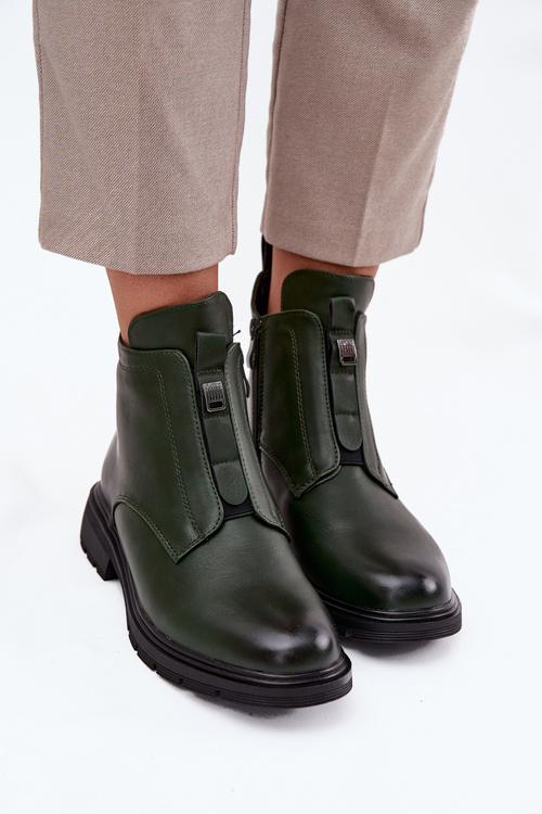 Insulated Women's Boots with Zipper with Decorative Detail Dark Green Roselle