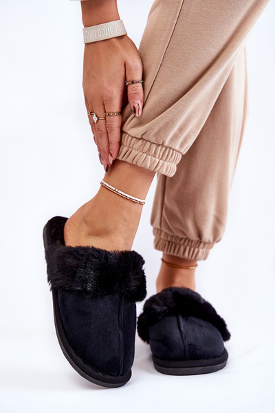 Women's Classic Slippers With Fur Black Lorines