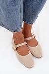 Ballerinas With Strap And Gold Clasp Eco Suede Light Beige Adelora