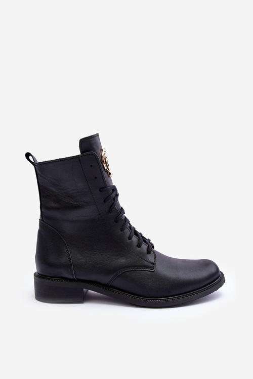Leather Lace-Up Boots With Ornament Black Nicole 2750