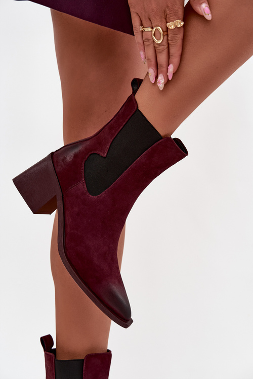 Leather Suede Women's Ankle Boots Heeled Heated Artiker 57C0048 Bordeaux